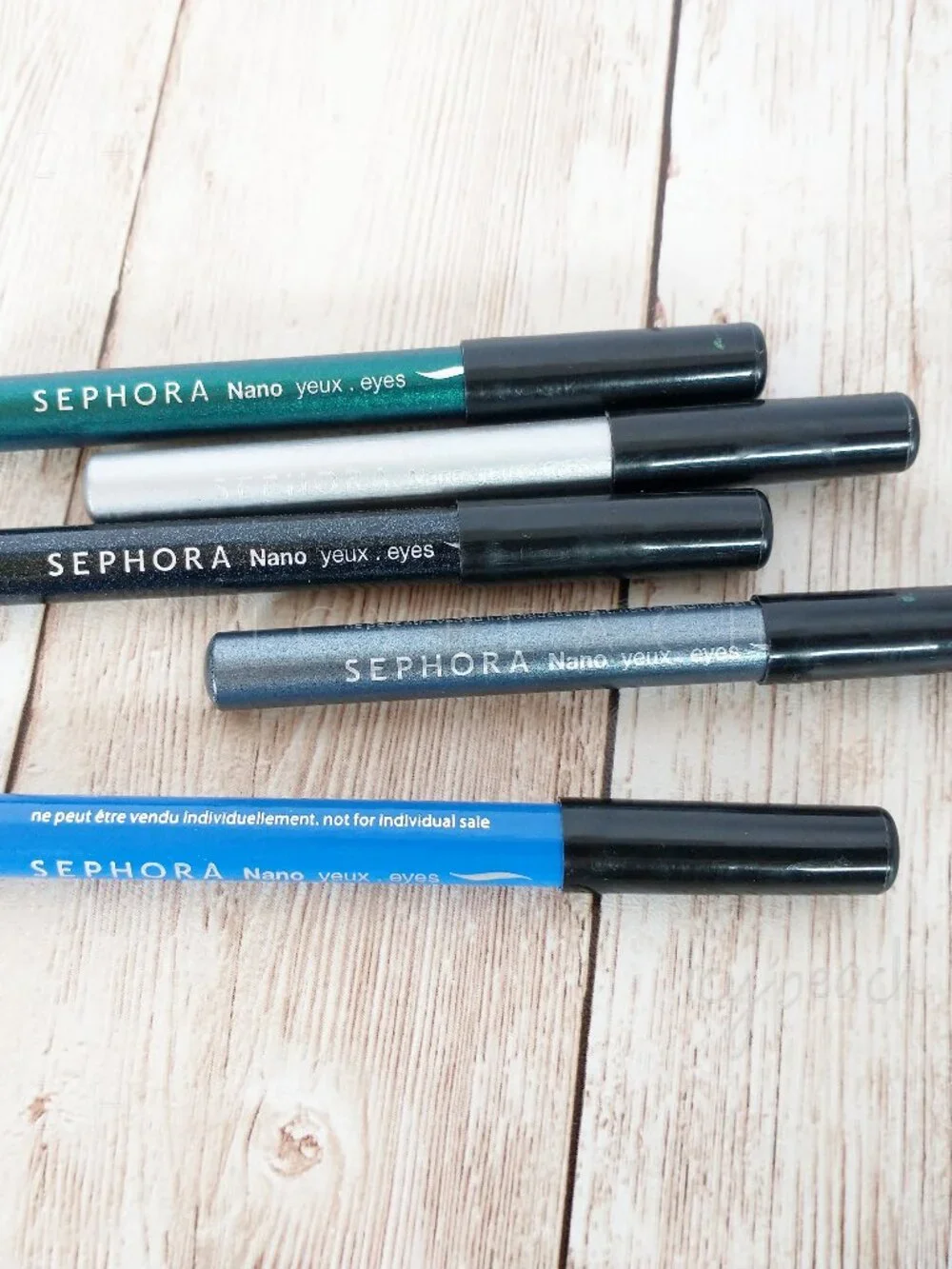 Sephora Nano Eyeliner Set of 5 Pencils Silver Green Gunmetal Blue Glitter Black